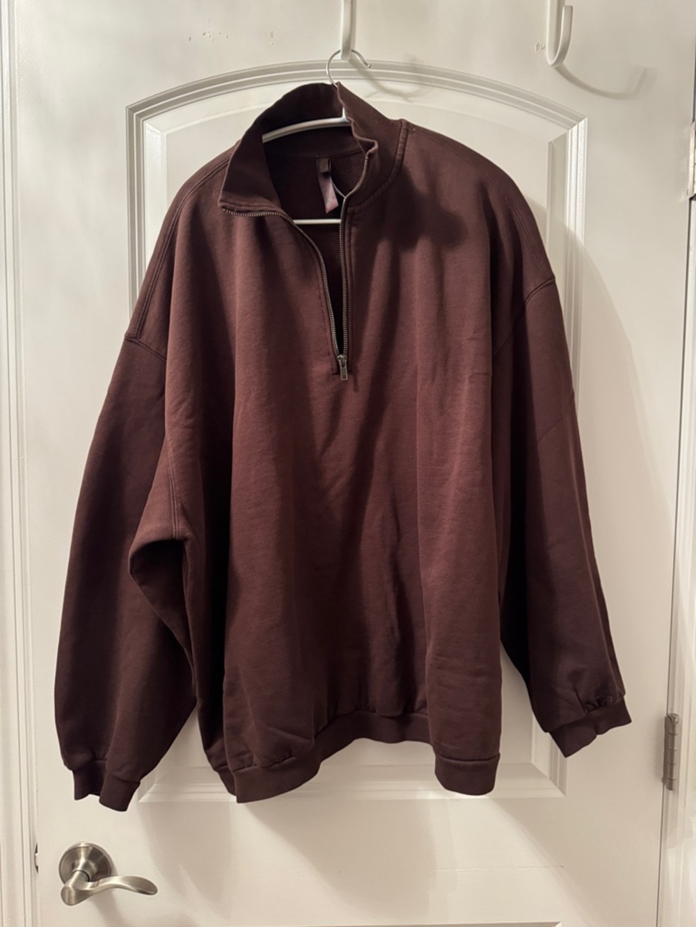 Skims Quarter-Zip Pullover Sweater, very oversized- Brown